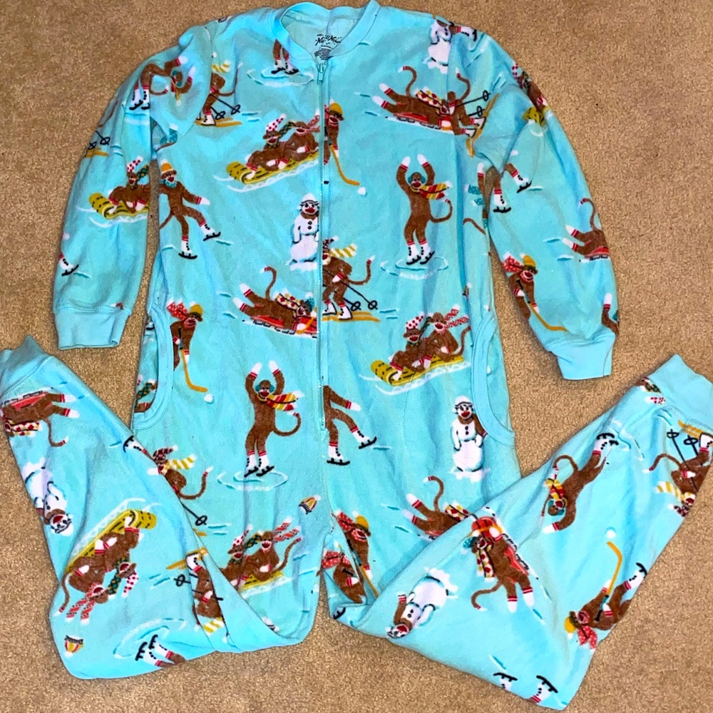 Nick & Nora Sock Monkey Sled Pajamas Union Suit